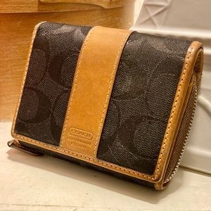 Coach black and tan signature wallet multifunction